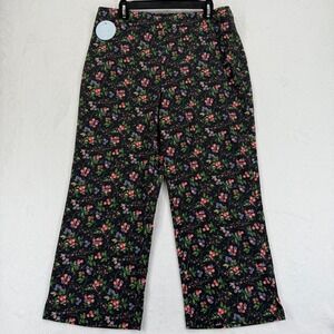 Hill House Winston Floral Print Wide Leg Pants Black‎ Pink Blue XL Extra Large